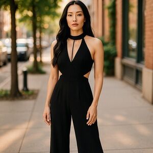 🔥SOLD🔥VINTAGE EXPRESS High Neck Cut Out Wide Leg Jumpsuit Tags Still On